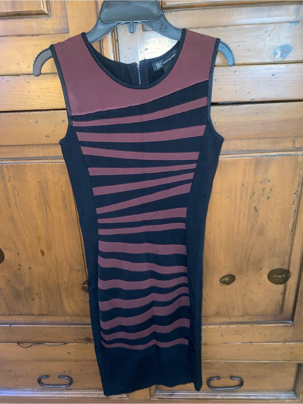 Y2K Vintage INC Sleeveless Bodycon Bandage Dress-Black/Reddish Burgundy-Small
